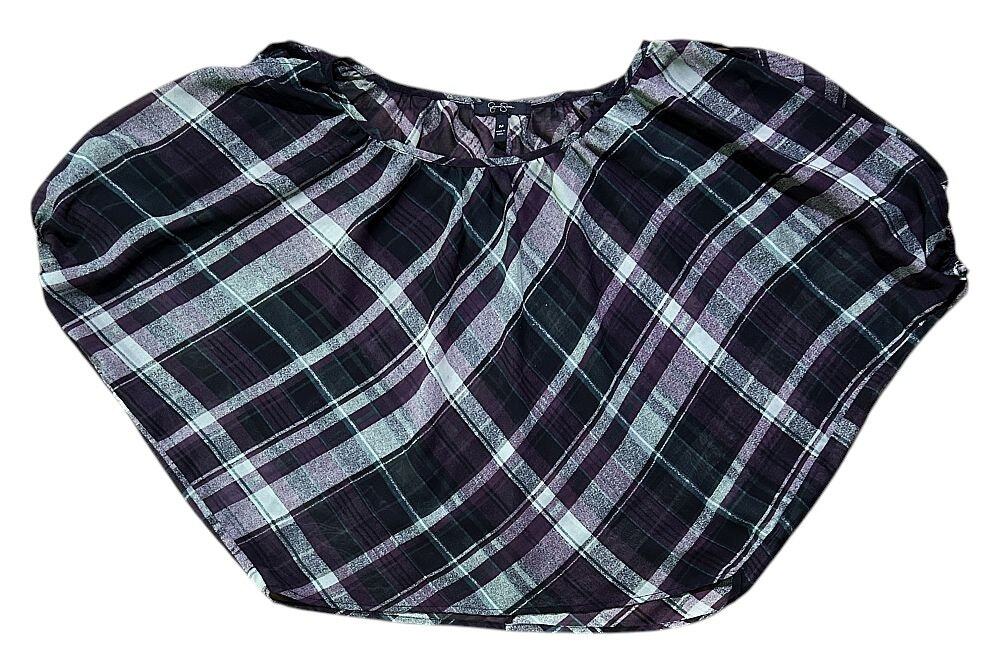 Jessica Simpson Cold Shoulder Dolman Sleeve Sheer Plaid Top Medium